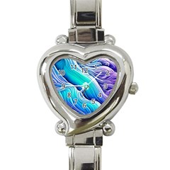 Ocean Waves In Pastel Tones Heart Italian Charm Watch by GardenOfOphir