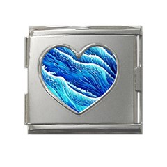 Blue Ocean Wave Watercolor Mega Link Heart Italian Charm (18mm) by GardenOfOphir