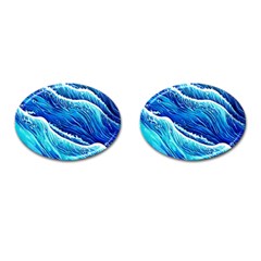 Blue Ocean Wave Watercolor Cufflinks (oval) by GardenOfOphir