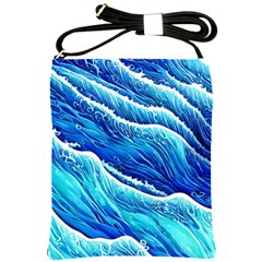 Blue Ocean Wave Watercolor Shoulder Sling Bag by GardenOfOphir