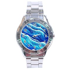 Blue Ocean Wave Watercolor Stainless Steel Analogue Watch by GardenOfOphir