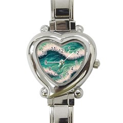 Blue Wave Pattern Heart Italian Charm Watch by GardenOfOphir