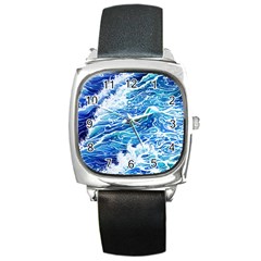 Abstract Blue Wave Square Metal Watch by GardenOfOphir