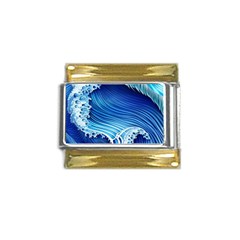 Watercolor Wave Gold Trim Italian Charm (9mm) by GardenOfOphir