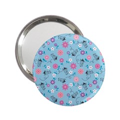 Pink And Blue Floral Wallpaper 2 25  Handbag Mirrors