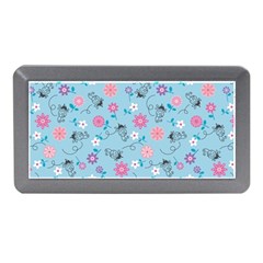 Pink And Blue Floral Wallpaper Memory Card Reader (mini)