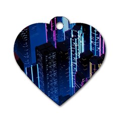 Night Music The City Neon Background Synth Retrowave Dog Tag Heart (two Sides)