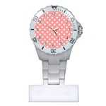 Coral And White Polka Dots Plastic Nurses Watch Front