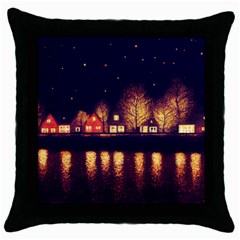 Night Houses River Bokeh Leaves Throw Pillow Case (black) by Ravend