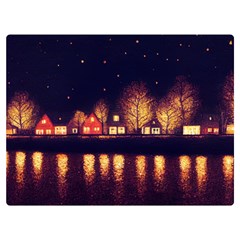 Night Houses River Bokeh Leaves One Side Premium Plush Fleece Blanket (extra Small) by Ravend