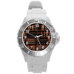 Books Bookshelf Bookcase Library Round Plastic Sport Watch (L) Front