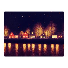 Night Houses River Bokeh Leaves Landscape Nature Premium Plush Fleece Blanket (mini) by Ravend