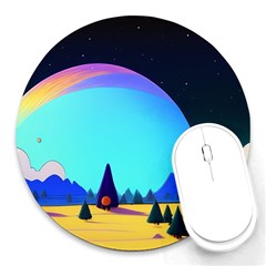 Ai Generated Trees Stars Planets Dreamlike Sun Round Mousepad by Ravend