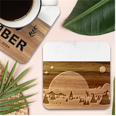 Ai Generated Trees Stars Planets Dreamlike Sun Marble Wood Coaster (square) by Ravend