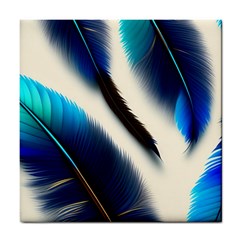 Feathers Pattern Design Blue Jay Texture Colors Tile Coaster by Ravend