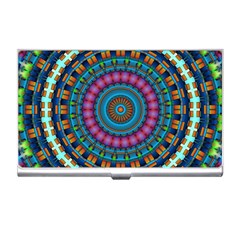 Mandela Kaleidoscope Squares Geometric Shapes Business Card Holder by Ravend