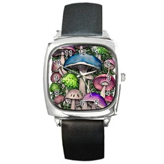 Necromancy Of The Mushroom Square Metal Watch by GardenOfOphir