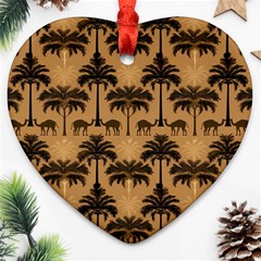 Ai Generated Camels Palm Trees Pattern Heart Ornament (two Sides) by Ravend