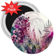 Ai Generated Flowers Watercolour Nature Plant 3  Magnets (10 Pack)  by Ravend