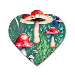 Forest Mushroom Fairy Garden Dog Tag Heart (one Side) by GardenOfOphir