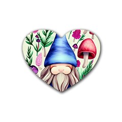 Tiny Mushroom Forest Scene Rubber Heart Coaster (4 Pack)