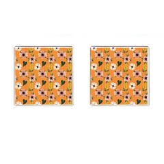 Flower Orange Pattern Floral Cufflinks (square) by Dutashop