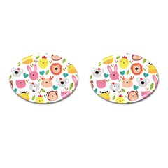 Cute Animals Cartoon Seamless Background Cufflinks (oval)