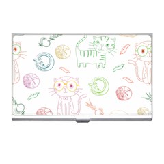 Cats And Food Doodle Seamless Pattern Business Card Holder by Jancukart