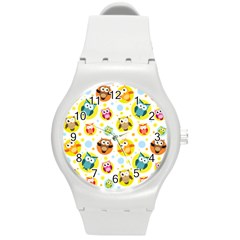 Owl Bird Cartoon Round Plastic Sport Watch (m)