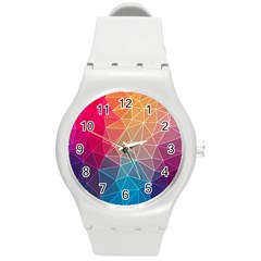 Multicolored Geometric Origami Idea Pattern Round Plastic Sport Watch (m)