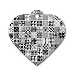 Black And White Geometric Patterns Dog Tag Heart (one Side) by Jancukart