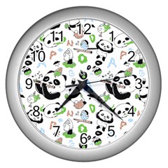 Giant Panda Bear Pattern Wall Clock (silver)