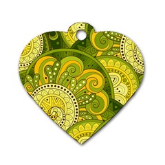 Doodles Patterns Ornament Vector Flowers Green Dog Tag Heart (one Side) by Jancukart