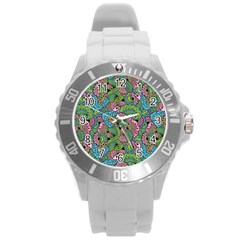 Background Texture Paisley Pattern Round Plastic Sport Watch (l) by Jancukart