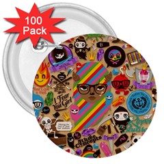 Multicolored Doodle Art Wallpaper 3  Buttons (100 Pack) 