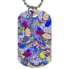 Blue Yellow Background Pattern Vector Texture Paisley Dog Tag (one Side)