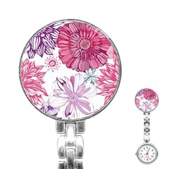 Red And Pink Flowers Vector Art Asters Patterns Backgrounds Stainless Steel Nurses Watch