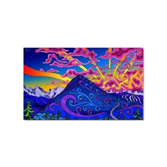 Psychedelic Colorful Lines Nature Mountain Trees Snowy Peak Moon Sun Rays Hill Road Artwork Stars Sk Sticker Rectangular (10 Pack) by Jancukart