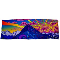 Psychedelic Colorful Lines Nature Mountain Trees Snowy Peak Moon Sun Rays Hill Road Artwork Stars Sk Body Pillow Case (dakimakura)