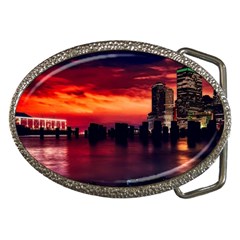 New York City Urban Skyline Harbor Bay Reflections Belt Buckles