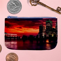 New York City Urban Skyline Harbor Bay Reflections Large Coin Purse by Jancukart