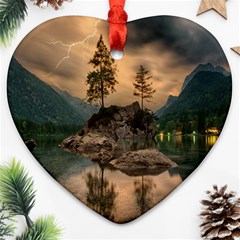 Nature Waters Lake Island Landscape Thunderstorm Heart Ornament (two Sides)