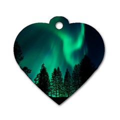 Aurora Northern Lights Phenomenon Atmosphere Sky Dog Tag Heart (two Sides)