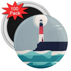 Lighthouse Ocean Nautical Sea Minimal Minimalist 3  Magnets (100 Pack)