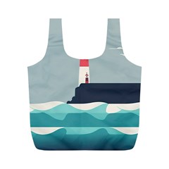 Lighthouse Ocean Nautical Sea Minimal Minimalist Full Print Recycle Bag (m) by Pakemis