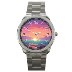 Sunset Ocean Beach Water Tropical Island Vacation 4 Sport Metal Watch by Pakemis