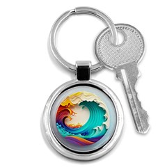 Tsunami Tidal Wave Wave Minimalist Ocean Sea 3 Key Chain (round) by Pakemis