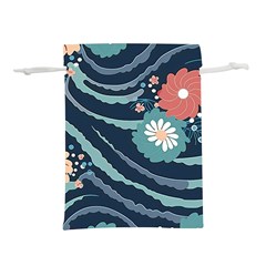 Waves Flowers Pattern Water Floral Minimalist Lightweight Drawstring Pouch (m) by Pakemis