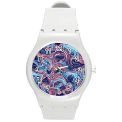 Fluid Art Pattern Round Plastic Sport Watch (m) by GardenOfOphir