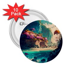 Tropical Island Fantasy Landscape Palm Trees Ocean 2 25  Buttons (10 Pack)  by Pakemis